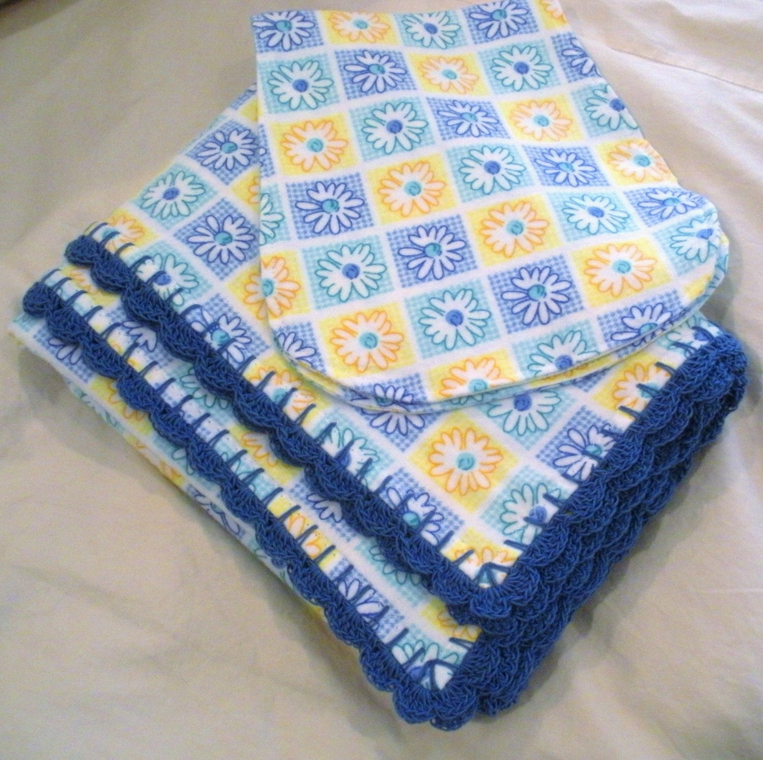 Daisy Squares Crocheted Edge Receiving Blanket and by WhatNutt