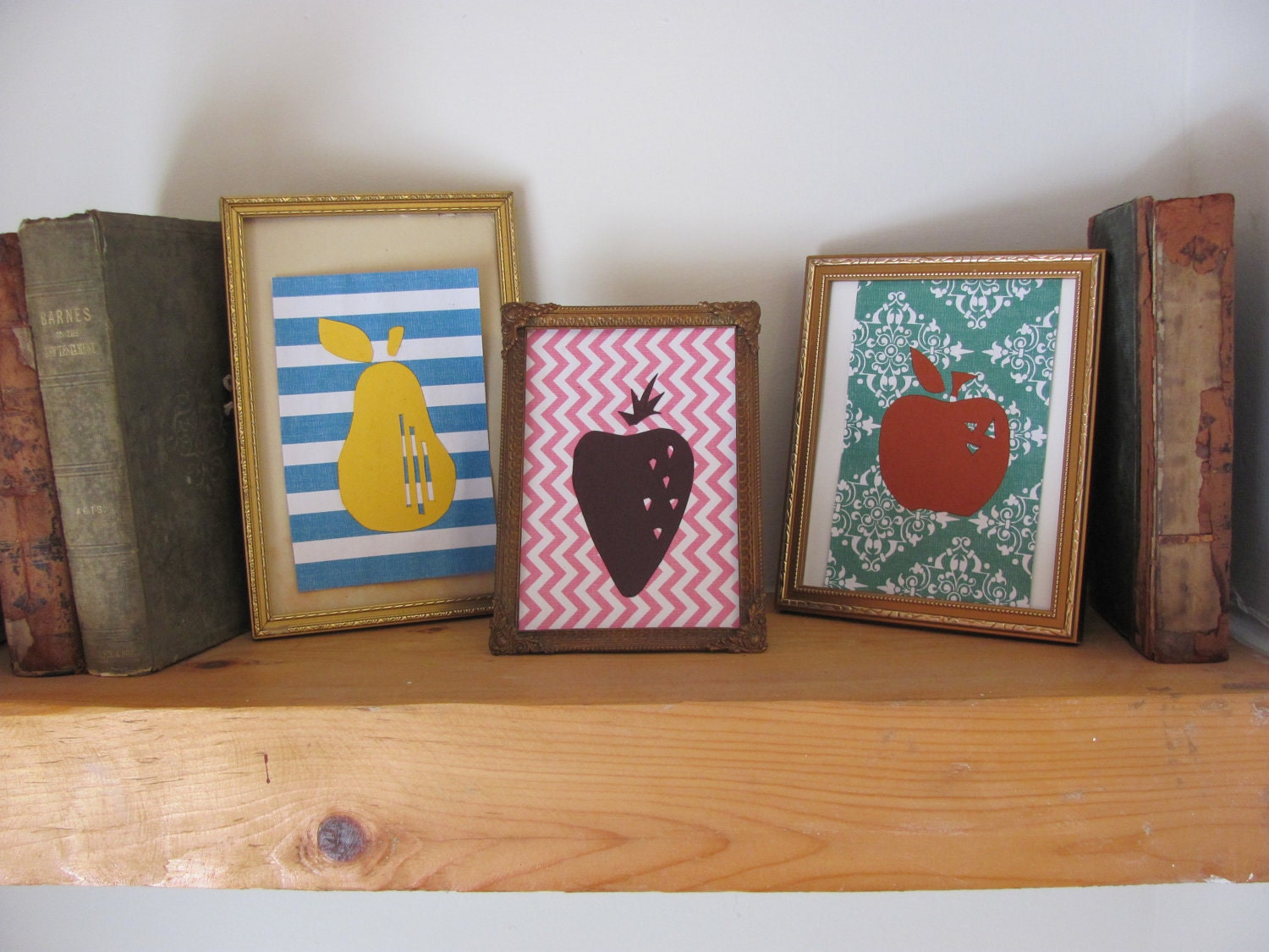Hand Cut Art. Set of Three. Colorful Fruit. Colorful Designs.
