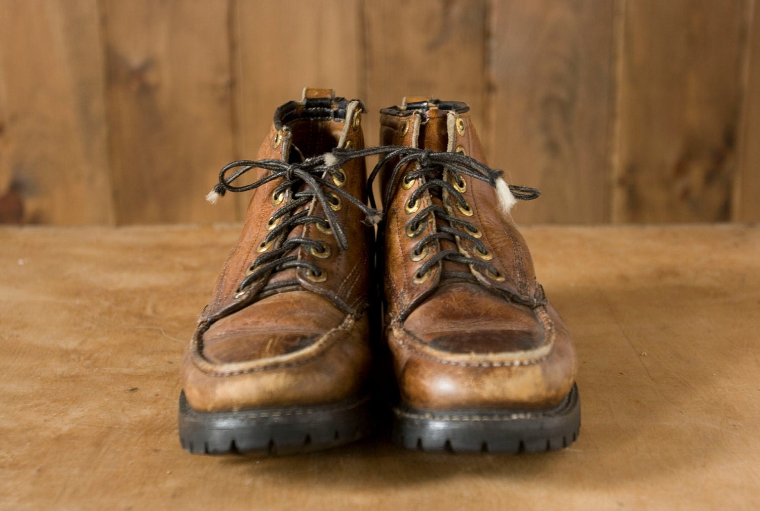 Vintage Brown Leather Work Boots with Vibram Soles