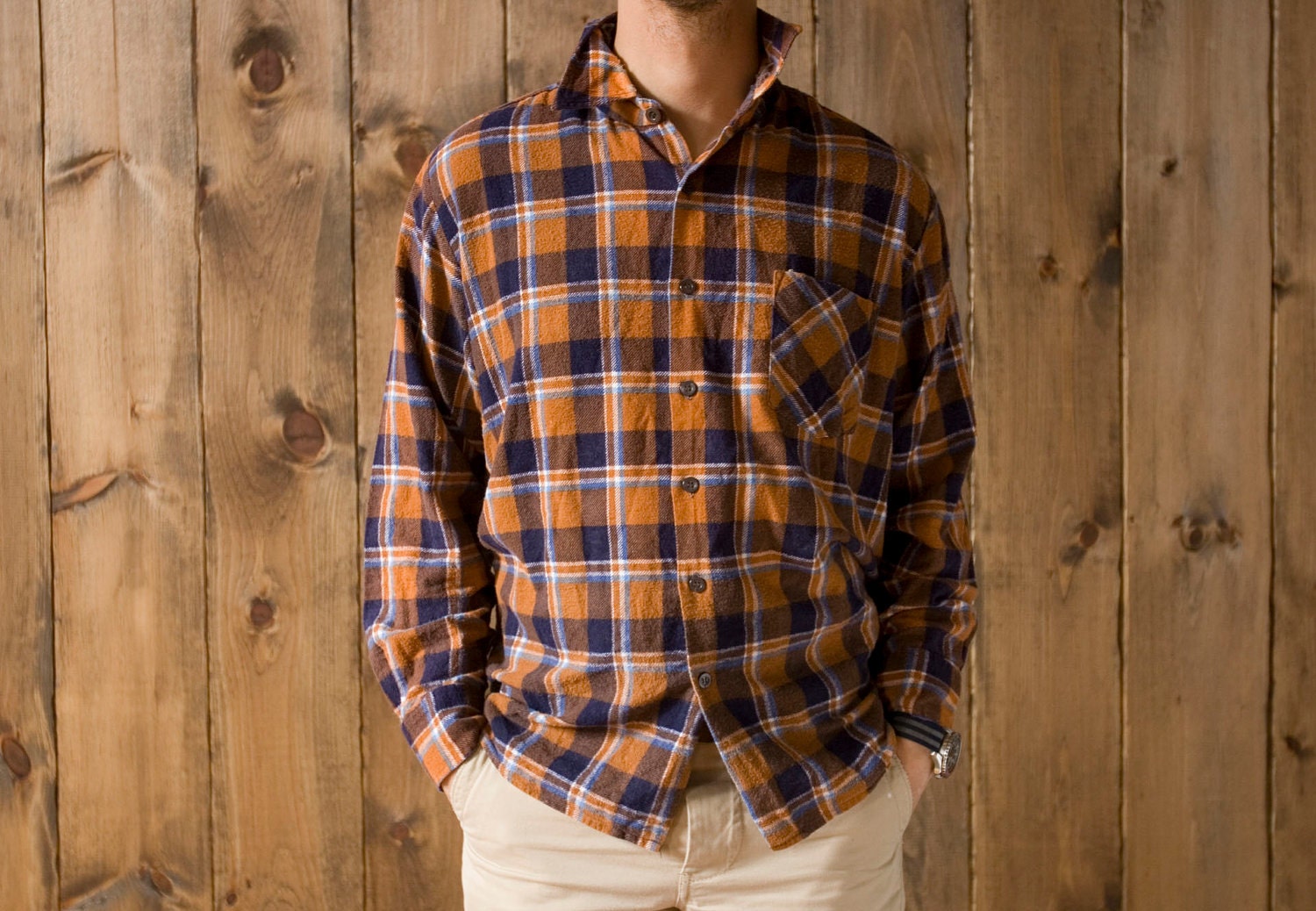Vintage Sears Sportswear Cotton Flannel Shirt in Orange Plaid