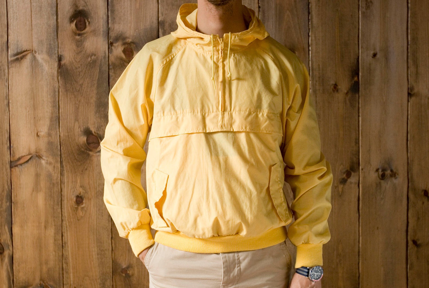 Vintage Lands End Anorak Pullover Hooded Jacket  in Yellow
