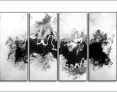 Modern Abstract Art. Huge 4 Piece Panel. Giclee Print of Original Painting "Come Together" by R Schoeffel.