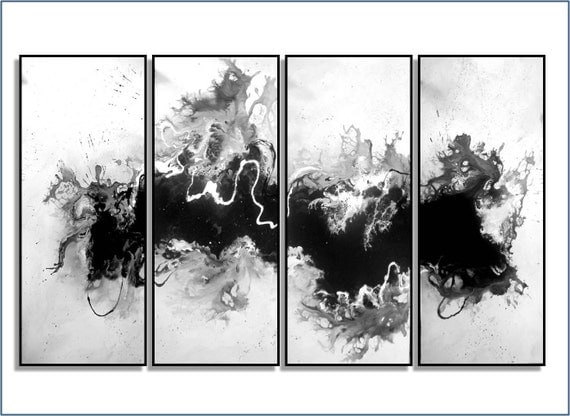 Modern Abstract Art. Huge 4 Piece Panel. Giclee Print of Original Painting "Come Together" by R Schoeffel.