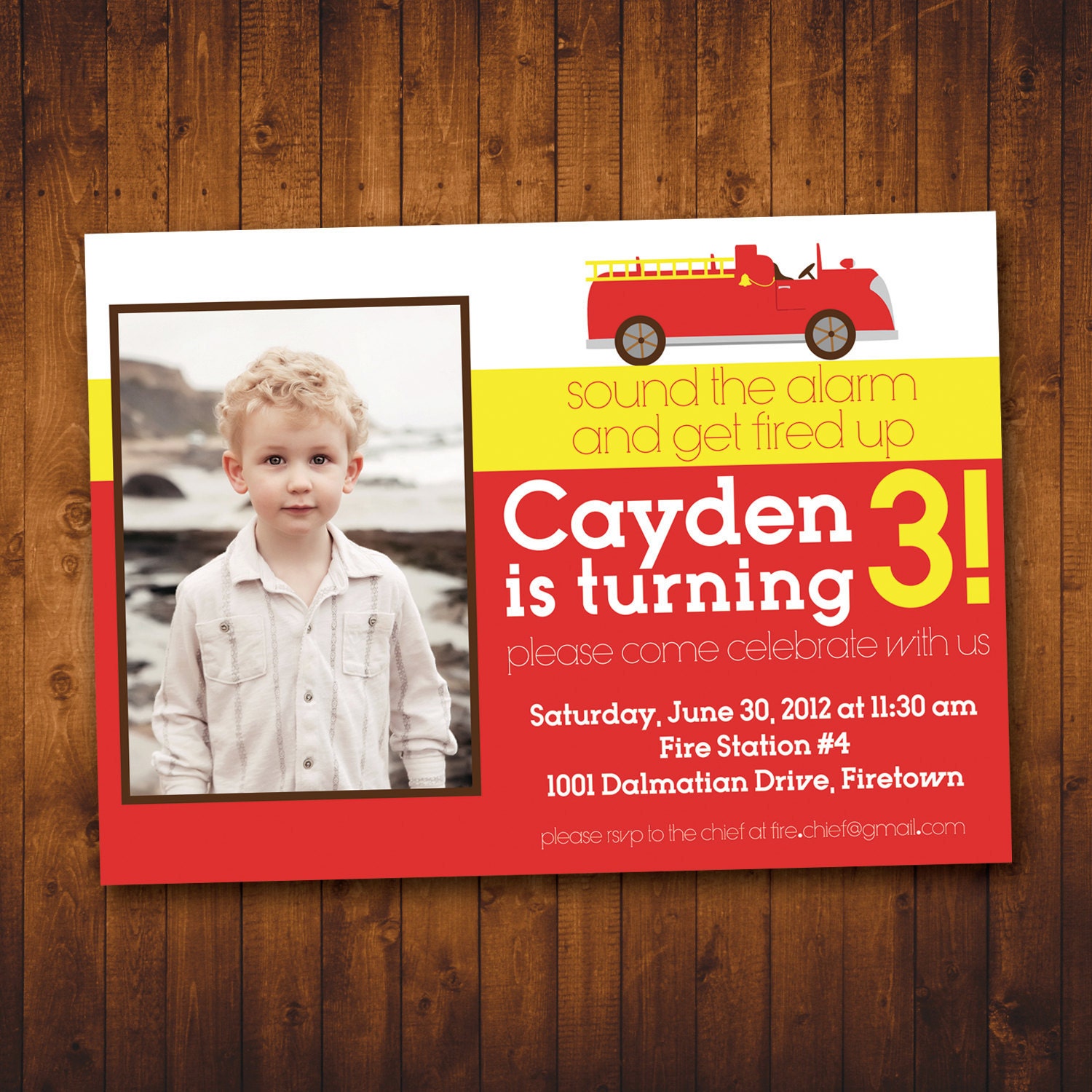 Fire Truck Photo Birthday Invitation JPEG Firetruck Il_170x135