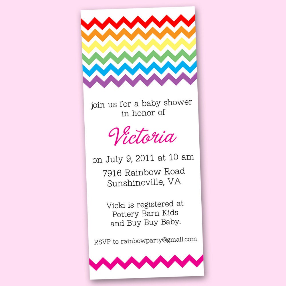 Chevron Rainbow Shower Birthday Invitation JPEG