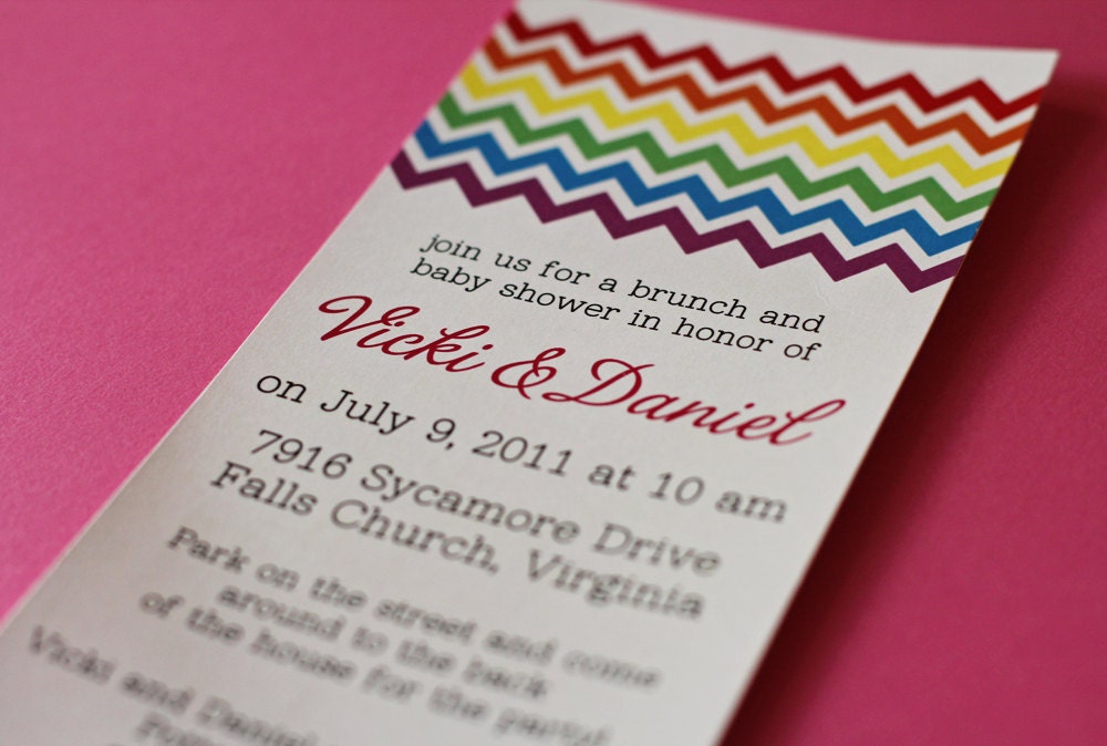 Chevron Rainbow Shower Birthday Invitation JPEG