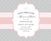 Save the Date Couture tufted in blush and gray customized for your wedding