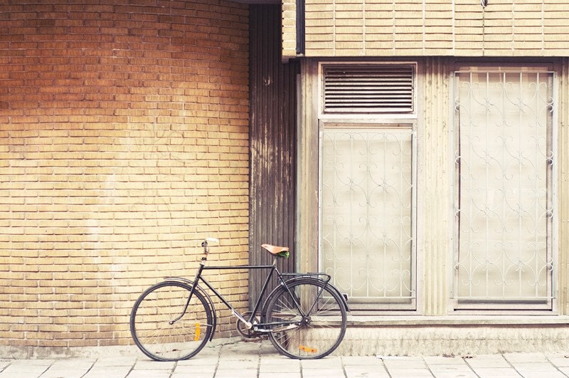 Bicycle photography - 5x7 fine art print - bike city art brown spring Sweden urban modern Europe