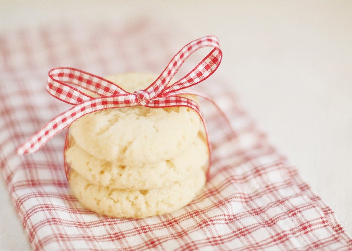 Food photography - sweet dreams kitchen art - holiday cookies food red white ribbon checkered white - photographybykarina