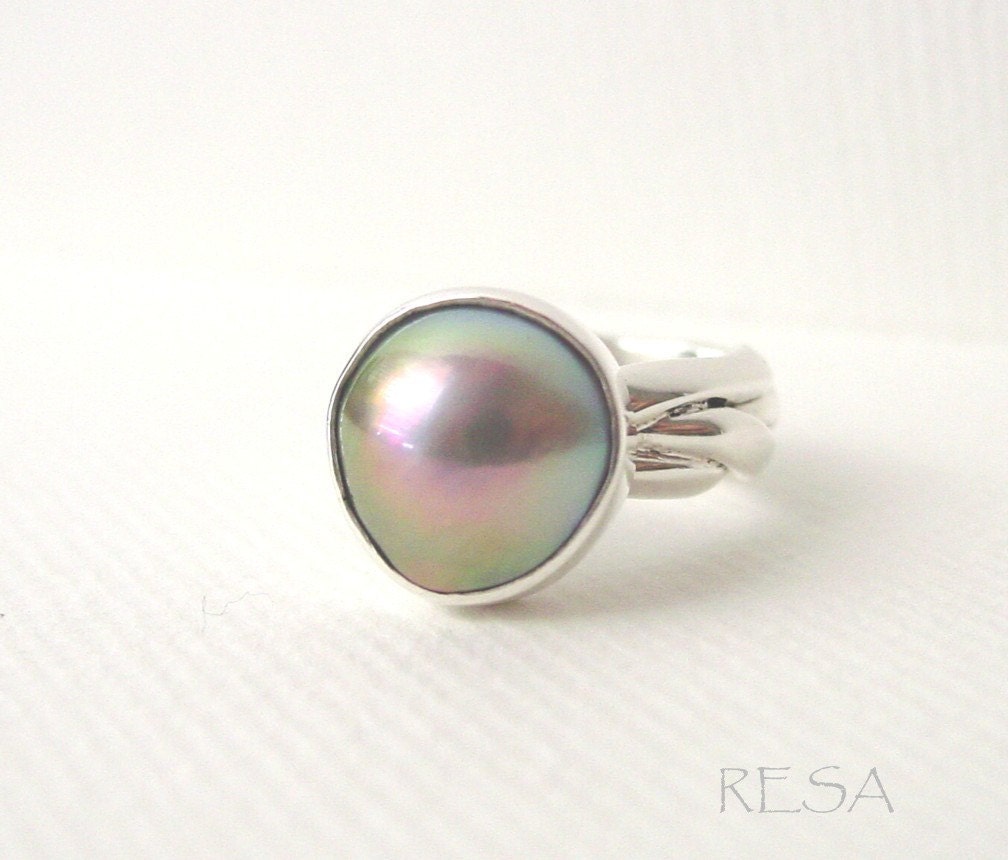 Mabe Pearl Braided Sterling Silver Ring - ResaArtDesign