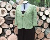 Cropped Wool Cardigan Sage Green Crochet