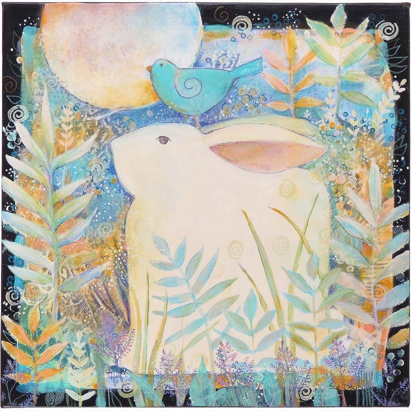 Rabbit Painting, Bird Painting,Original Painting on canvas ,art ,whimsy, home decor