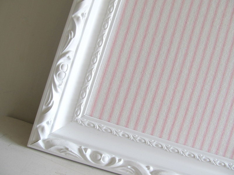 Framed Bulletin Board Magnetic Board Magnet Board Memo Pink and White Ticking Shabby Chic Nursery Wall Decor Boutique Pottery Barn Kids