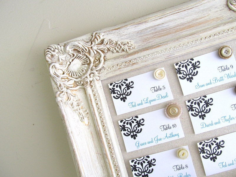 ESCORT CARD HOLDER Vintage Wedding Framed Magnet Board Seating Chart Table Cards Decoration Shabby Chic Distressed Old World Cream Ivory