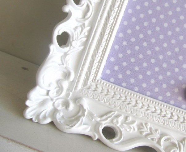 Magnet Board Picture Frame Lavendar Lilac Purple and White Dot Polkadot Nursery Magnetic Decor Ornate 5x7 4x6 - - Ready to Ship