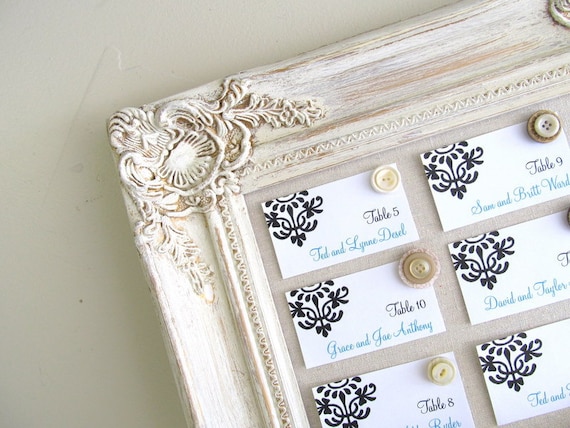 ESCORT CARD HOLDER Vintage Wedding Framed Magnet Board Seating Chart Table Cards Decoration Shabby Chic Distressed Old World Cream Ivory
