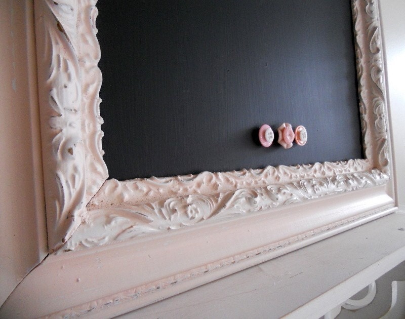 23inx27in Vintage Antique Soft Pink and White Ornate Magnetic Chalkboard