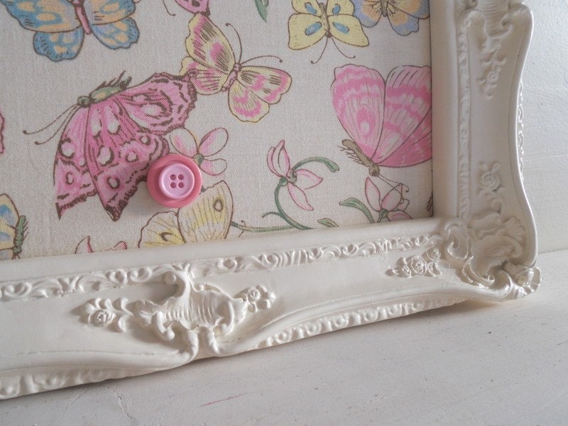 10inx12in Vintage Antique Shabby Chic Butterfly Pink Green Yellow Blue Pastel Ornate Magnetic Board
