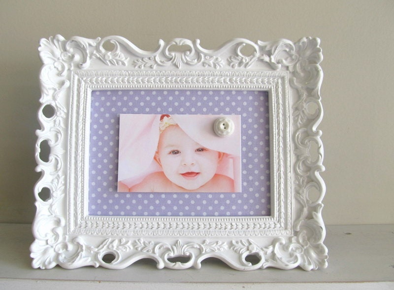 Magnet Board Picture Frame Lavendar Lilac Purple and White Dot Polkadot Nursery Magnetic Decor Ornate 5x7 4x6 - - Ready to Ship