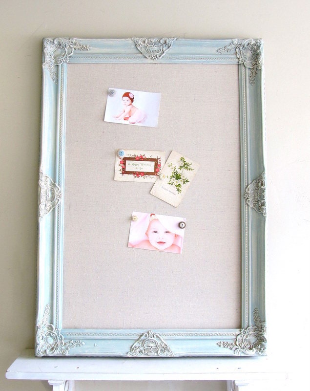 Framed Magnet Board  Wedding ESCORT CARD HOLDER Picture Display Table Cards Shabby Chic Robins Egg Blue Wood Sign Decor