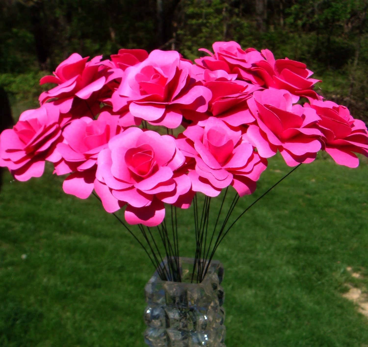 Paper Roses On stems  You Pick the colors  qty 20 for weddings showers home decor
