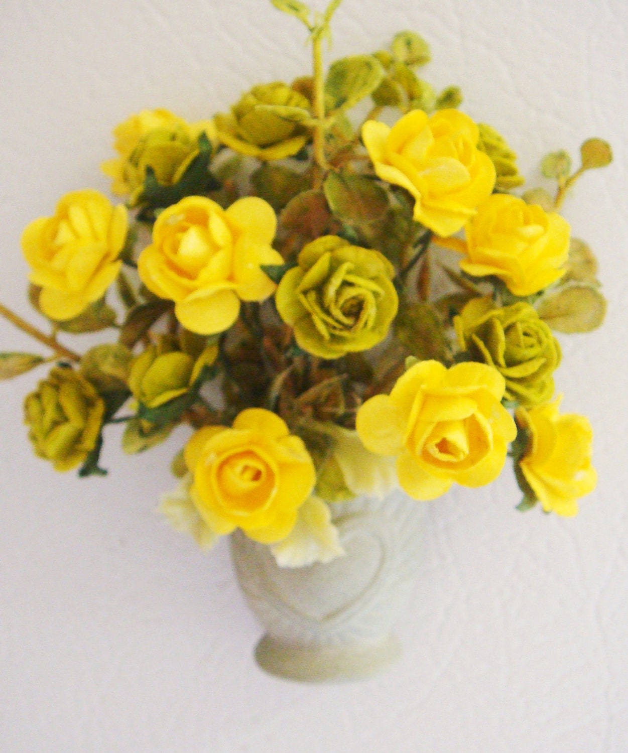 Floral Refrigerator Magnet mulberry paper roses GREAT GIFT Mothers Day green and Yellow