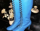 Boots on Sale Victorian Boots lace up in Turquoise leather Ankle boots SALE only for size 6 US and 7,5 US