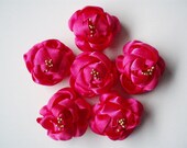 Handmade Fushia Ribbon Flower Appliques Embellishments(6pcs)