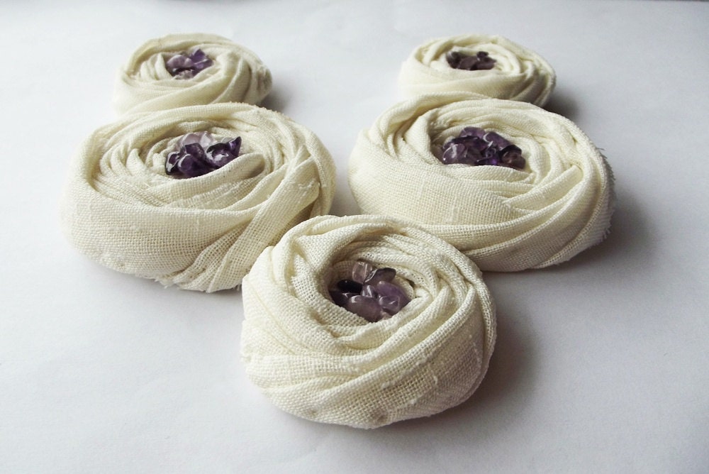 Cream Cotton Roses Handmade Appliques Embellishments(5 pcs)