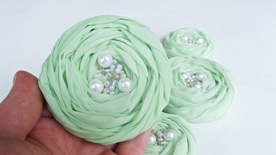 Mint Green Roses Handmade Appliques Embellishment 5 pcs
