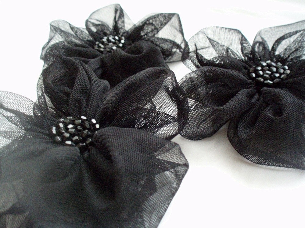 Black Flowers Handmade Appliques Embellishments(3 pcs)