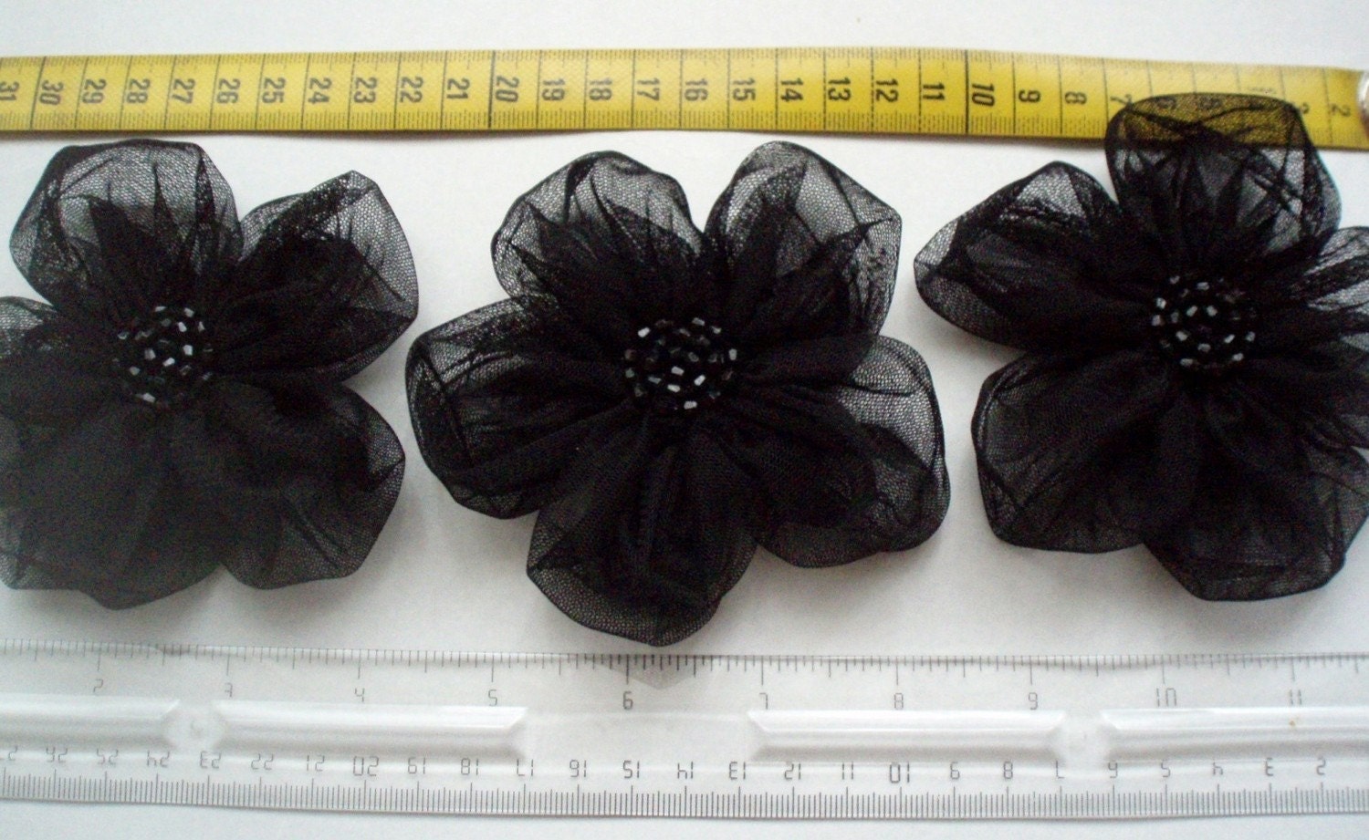 Black Flowers Handmade Appliques Embellishments(3 pcs)