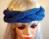 Hand Knit Headband Blue