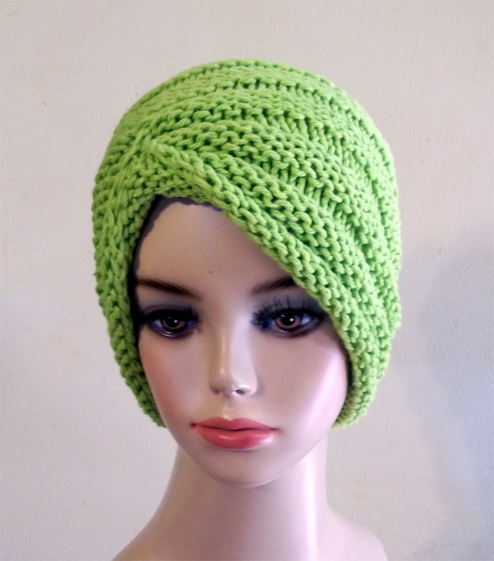 Knit Turban Hat Cotton Women Green
