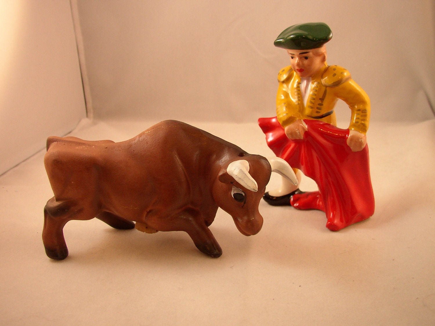 Vintage Salt and Pepper Shakers Bullfighter Matador and Bull Figural
