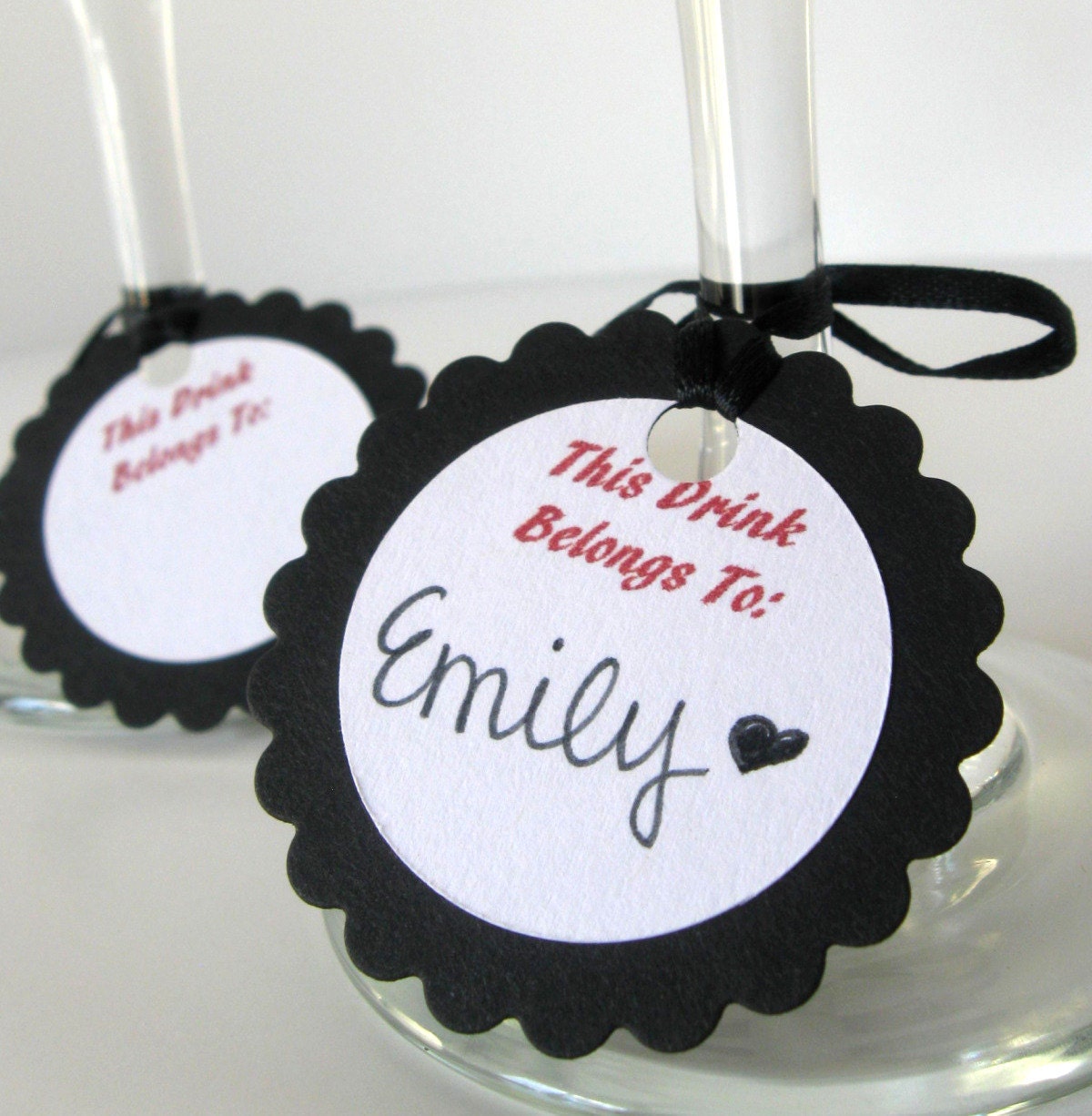 Wine Charms, Drink Glass Tags, Place Cards - Black, White & Red, Set of 15,  Additional Quantities Available