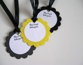Drink Tags, Wine Charms, Place Cards in Black, Yellow & Grey-  Set of 15, Additional Quantities Available
