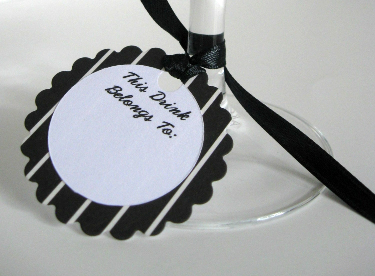 Wine Charms, Drink Glass Tags, Place Cards - Black & White Pinstripes, Set of 15 -  Additional Quantities Available