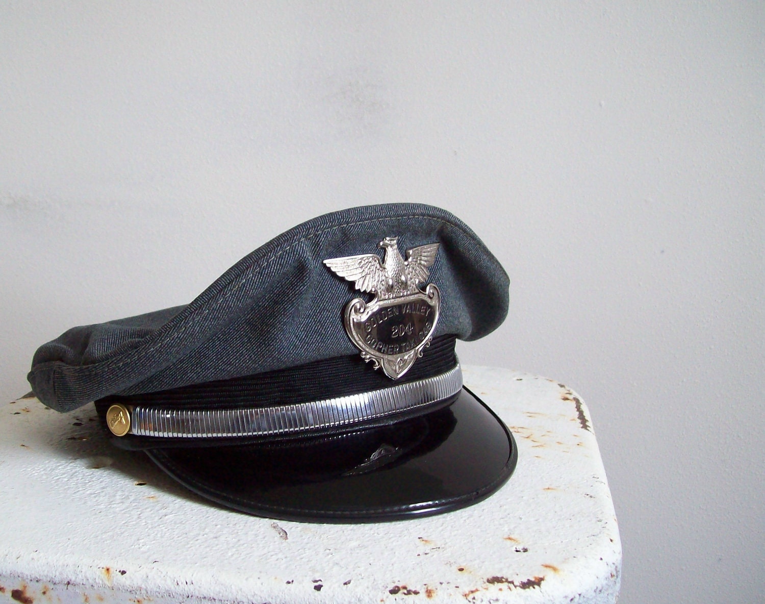 Vintage mid century authentic taxi cab uniform hat and original badge excellent condition Free shipping to USA