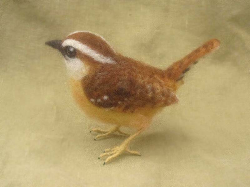 Carolina Wren, needle felted bird