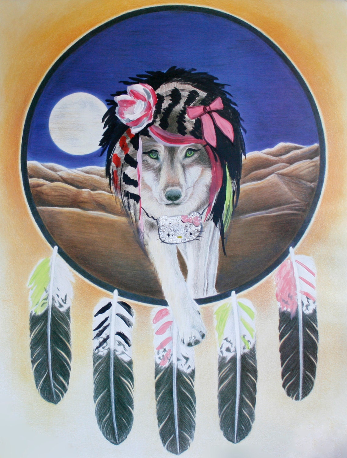Scene Wolf Moon 8.5x11 Print of altered painting