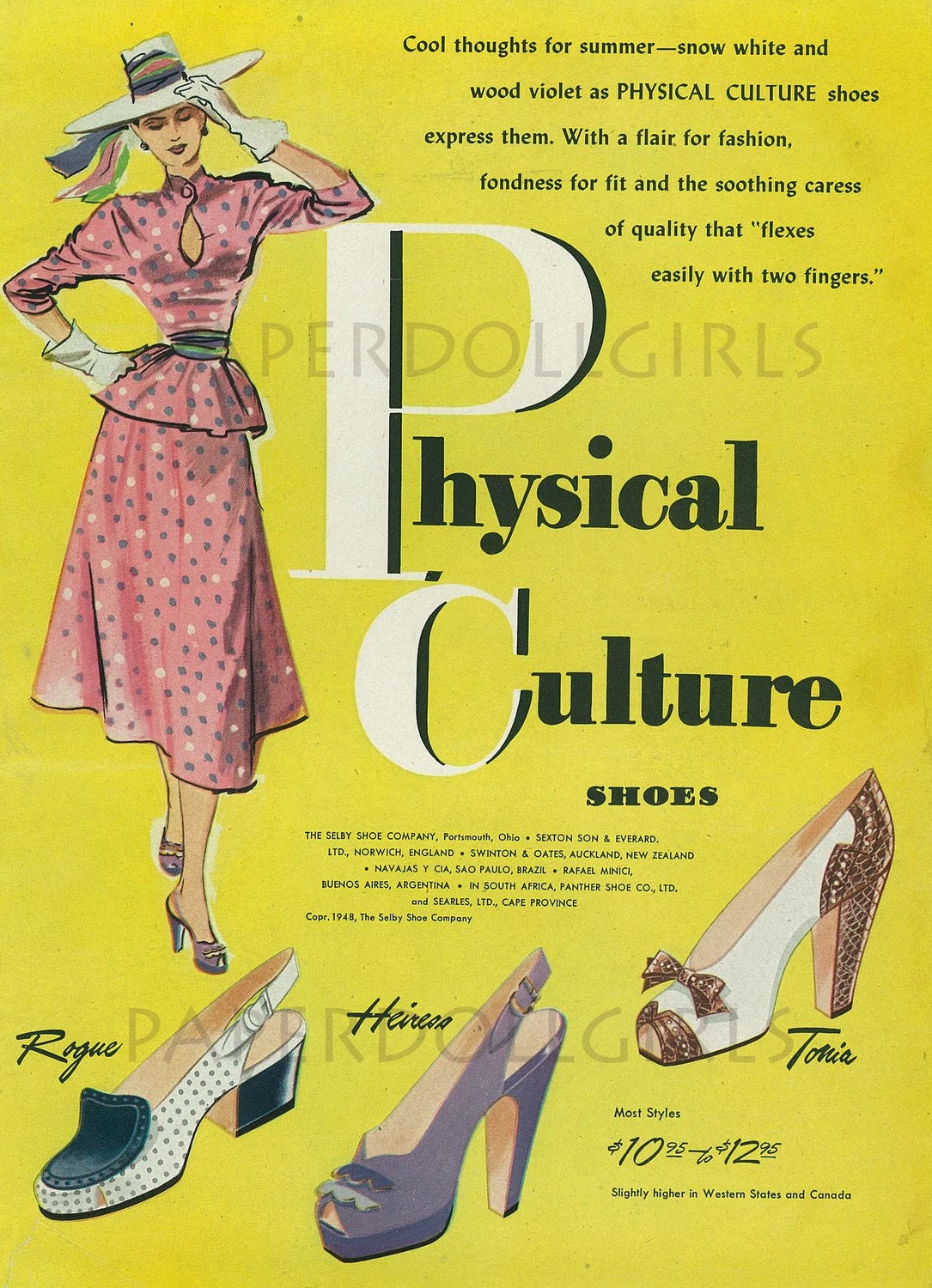 Mademoiselle 1948 Magazine Advertisement Physical Culture Shoes Spectator Pumps Slingbacks