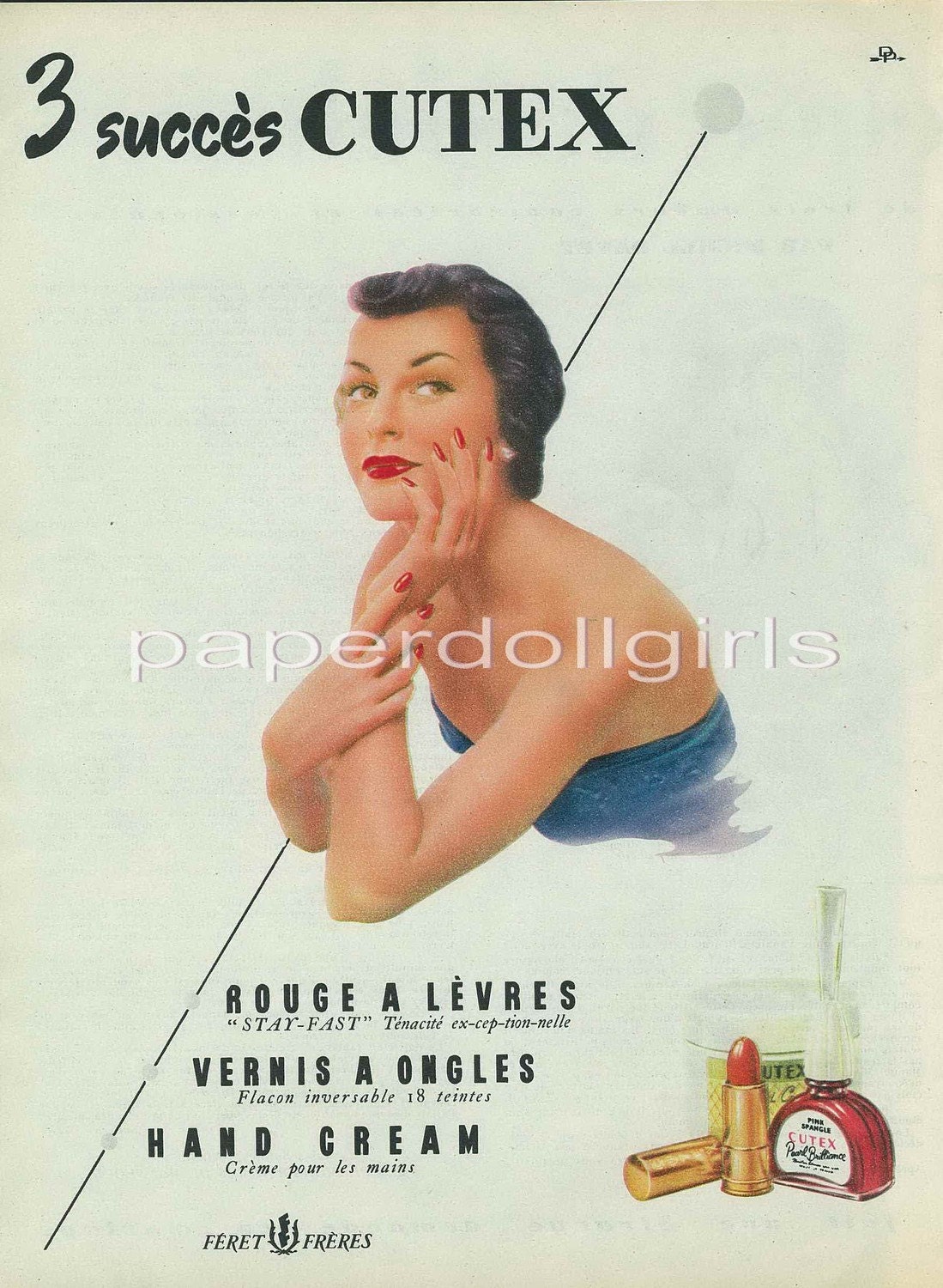 French ELLE Magazine Advertisement 1956 CUTEX Nail Polish Matching Lipstick