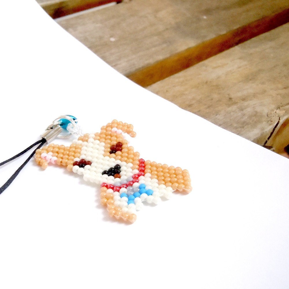 Custom Beaded Dog Charm on Cell Phone Strap (Reserved)