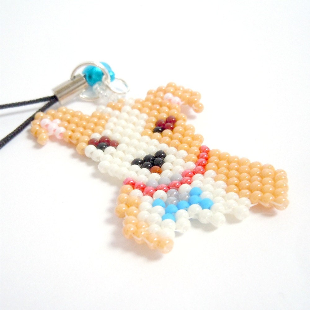 Custom Beaded Dog Charm on Cell Phone Strap (Reserved)