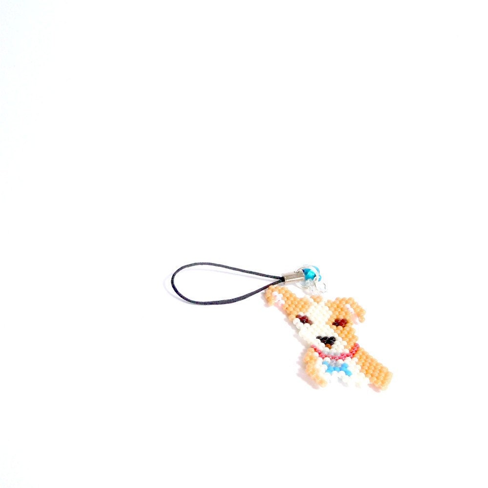Custom Beaded Dog Charm on Cell Phone Strap (Reserved)