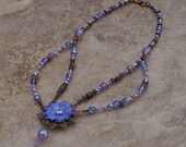 Purple Pleasing Flower Necklace - Floral Romance Necklace in Czech Glass, Pearls and Copper