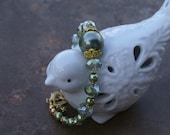 Fog Bracelet - Huge foggy green shell pearl, with Vermeil and Czech Glass