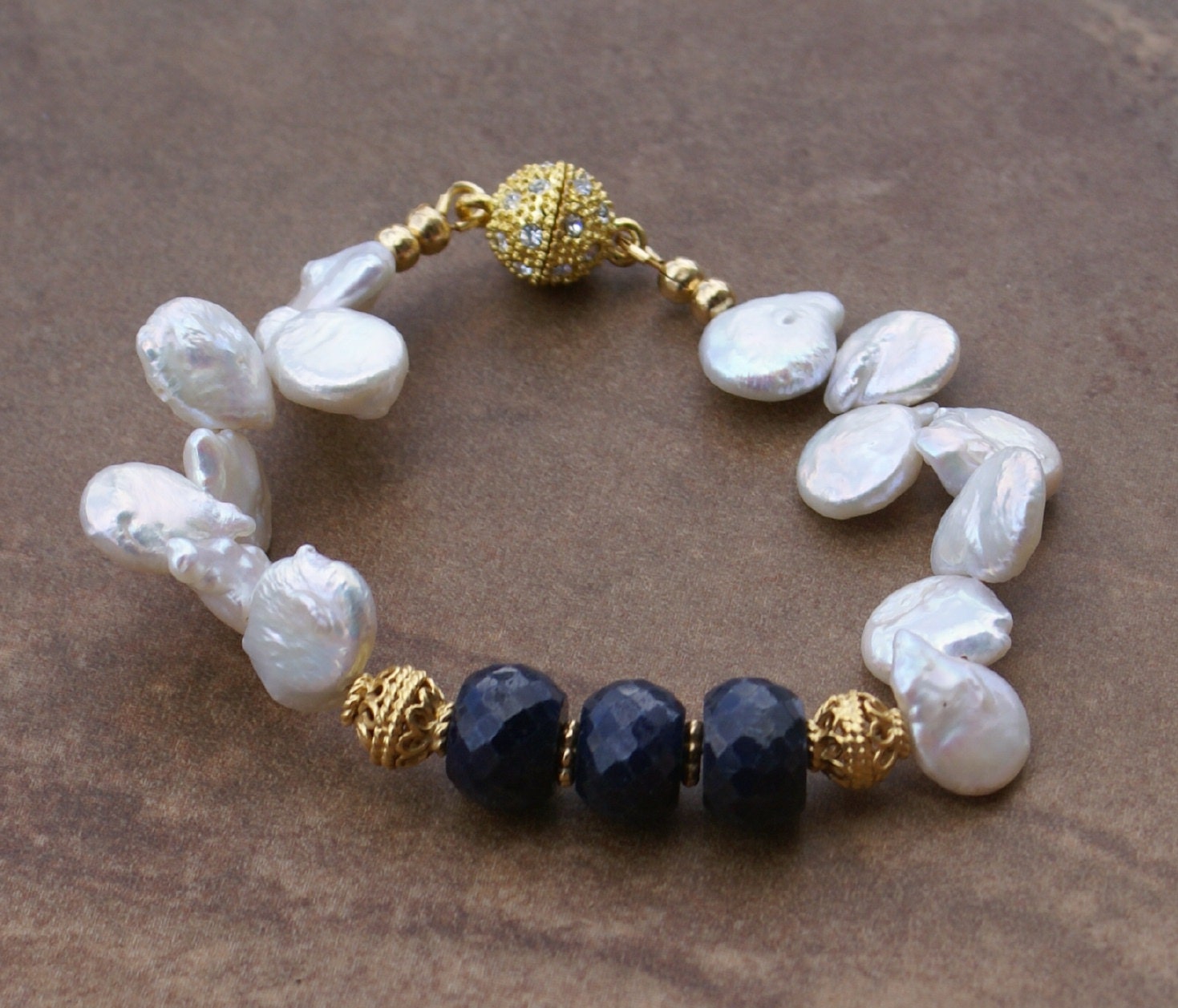 Sapphires and Pearls - The Blueberries and Cream Bracelet