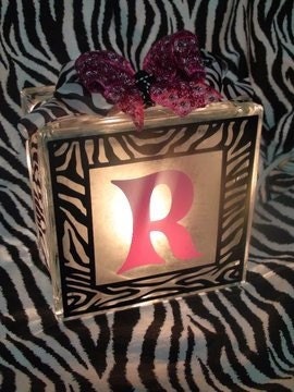 Personalized Zebra Print Lighted Glass Block